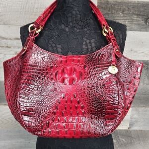 Brahmin Red Crocodile-Embossed Shoulder Bag